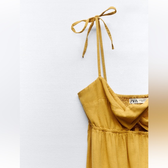 Zara Beautiful Mustard Linen Blend Dress - Picture 5 of 5